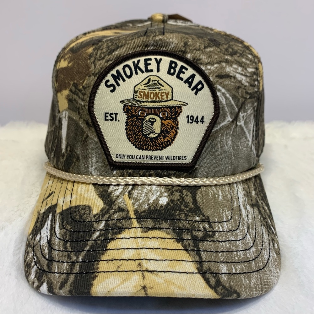 Smokey The Bear Forest Camo Snapback Trucker Hat Rope Accent Mad Engine OSFM